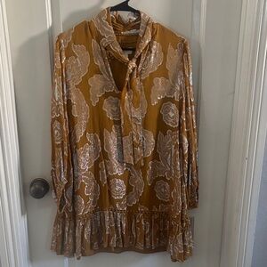 Maeve Gold and Cream Long Sleeve Dress